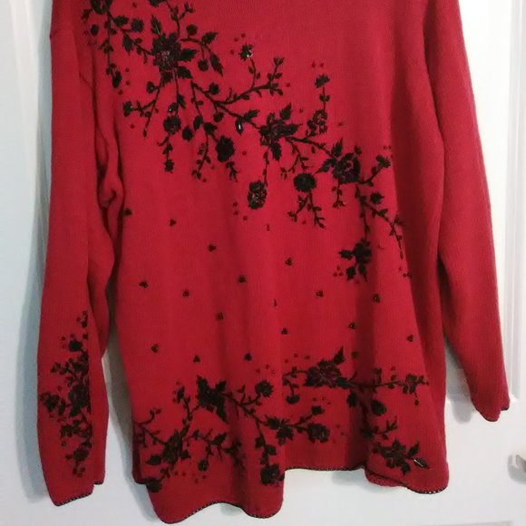 Red Knitted Sweater with 3D Bunny Applique & Lace Detailing main image 0